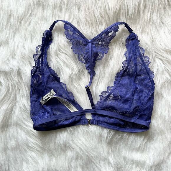 Free People Lace Bralette Size XS Blue Purple Butterfly Racerback Bra - Picture 2 of 6